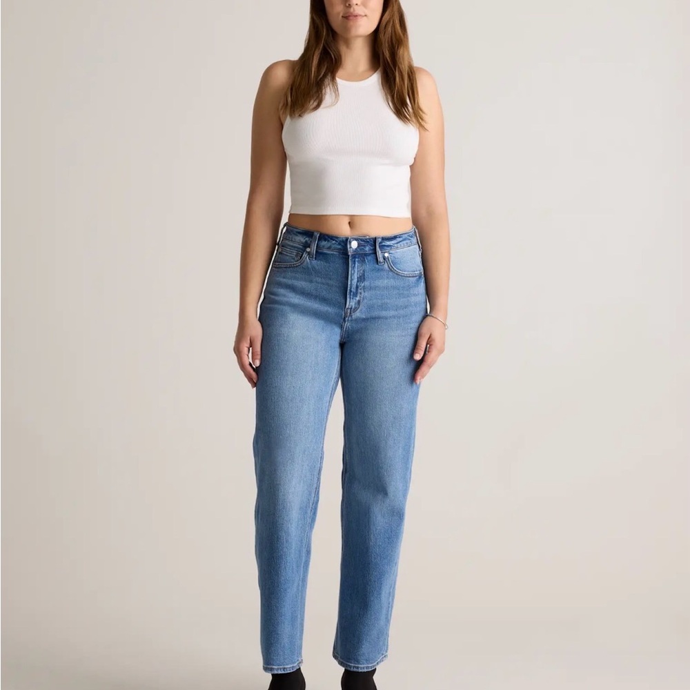 NWOT Quince Bella Stretch Straight Leg Jeans in Atlantic Blue Wash